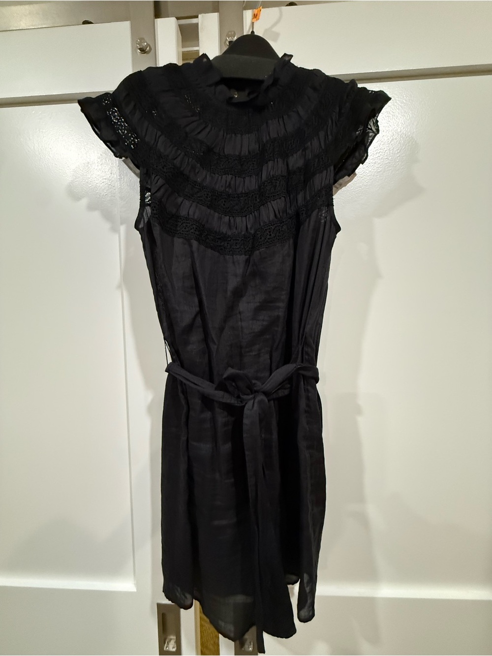 FRAME Black Linen Lace Camisole Dress